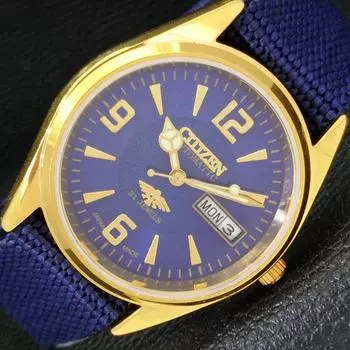 ВОССТАНОВЛЕННЫЕ МУЖСКИЕ ЧАСЫ CITIZEN AUTOMATIC 8200 JAPAN DAY&DATE СИНИЙ ЦИФЕРБЛАТ A431461-2 R107-a431461