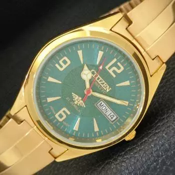 ВОССТАНОВЛЕННЫЕ МУЖСКИЕ ЧАСЫ CITIZEN AUTOMATIC JAPAN DAY&DATE ЗЕЛЕНЫЙ ЦИФЕРБЛАТ a432634-2 R112-a432634