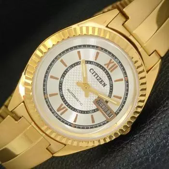 ВОССТАНОВЛЕННЫЕ МУЖСКИЕ ЧАСЫ CITIZEN AUTOMATIC JAPAN DAY&DATE СЕРЕБРЯНЫЙ ЦИФЕРБЛАТ a432629-2 R112-a432629