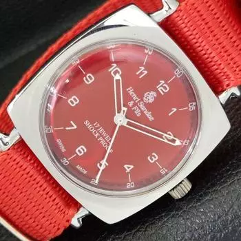 ВОССТАНОВЛЕННЫЕ МУЖСКИЕ ЧАСЫ HENRI SANDOZ & FILS SWISS С КРАСНЫМ ЦИФЕРБЛАТОМ a431857-2 R108-a431857