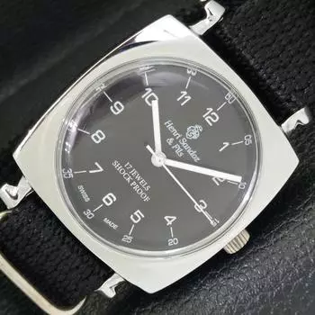 ВОССТАНОВЛЕННЫЕ МУЖСКИЕ ЧАСЫ HENRI SANDOZ & FILS SWISS С ЧЕРНЫМ ЦИФЕРБЛАТОМ a431863-2 R108-a431863