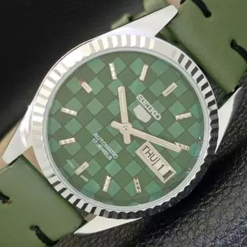 ВОССТАНОВЛЕННЫЕ МУЖСКИЕ ЧАСЫ SEIKO 5 AUTOMATIC ИЗГОТОВЛЕННЫЕ В ЯПОНИИ ЗЕЛЕНЫЙ ЦИФЕРБЛАТ ИЗГОТОВЛЕННЫЕ НА ЗАКАЗ a440022-2 QV90-a440022