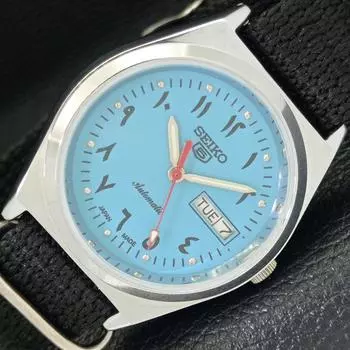 ВОССТАНОВЛЕННЫЕ МУЖСКИЕ ЧАСЫ SEIKO 5 AUTOMATIC JAPAN С БИРЮЗОВЫМ ЦИФЕРБЛАТОМ a427225-2 QRL-a427225