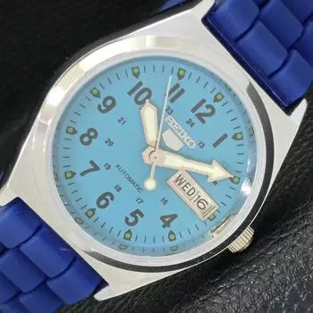ВОССТАНОВЛЕННЫЕ МУЖСКИЕ ЧАСЫ SEIKO 5 AUTOMATIC JAPAN С БИРЮЗОВЫМ ЦИФЕРБЛАТОМ a427296-2 QRL-a427296