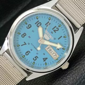 ВОССТАНОВЛЕННЫЕ МУЖСКИЕ ЧАСЫ SEIKO 5 AUTOMATIC JAPAN С БИРЮЗОВЫМ ЦИФЕРБЛАТОМ a427310-2 QRL-a427310
