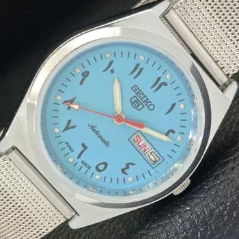 ВОССТАНОВЛЕННЫЕ МУЖСКИЕ ЧАСЫ SEIKO 5 AUTOMATIC JAPAN С БИРЮЗОВЫМ ЦИФЕРБЛАТОМ a427212-2 QRL-a427212