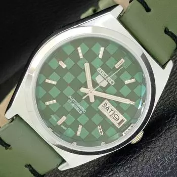 ВОССТАНОВЛЕННЫЕ МУЖСКИЕ ЧАСЫ SEIKO 5 AUTOMATIC, СДЕЛАНО В ЯПОНИИ, ЗЕЛЕНЫЙ ЦИФЕРБЛАТ, ИЗГОТОВЛЕНЫ НА ЗАКАЗ a440057-2 QV90-a440057