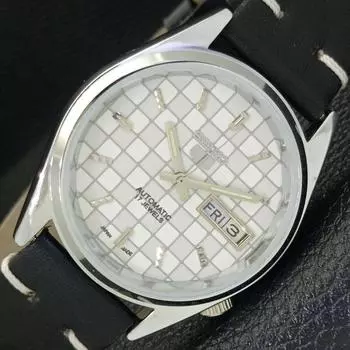 ВОССТАНОВЛЕННЫЕ МУЖСКИЕ ЧАСЫ SEIKO 5 AUTOMATIC, СДЕЛАНО В ЯПОНИИ, БЕЛЫЙ ЦИФЕРБЛАТ, ИЗГОТОВЛЕНЫ НА ЗАКАЗ a440117-2 QV90-a440117