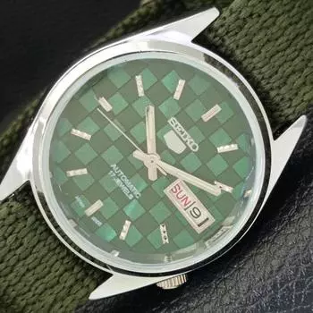 ВОССТАНОВЛЕННЫЕ МУЖСКИЕ ЧАСЫ SEIKO 5 AUTOMATIC, СДЕЛАНО В ЯПОНИИ, ЗЕЛЕНЫЙ ЦИФЕРБЛАТ, ИЗГОТОВЛЕНЫ НА ЗАКАЗ a440132-2 QV90-a440132