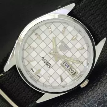 ВОССТАНОВЛЕННЫЕ МУЖСКИЕ ЧАСЫ SEIKO 5 AUTOMATIC, СДЕЛАНО В ЯПОНИИ, БЕЛЫЙ ЦИФЕРБЛАТ, ИЗГОТОВЛЕНЫ НА ЗАКАЗ a440091-2 QV90-a440091