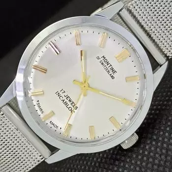 ВОССТАНОВЛЕННЫЕ МУЖСКИЕ ШВЕЙЦАРСКИЕ ЧАСЫ MONTINE 17 JEWELS INCABLOC WINDING a285416-10 Montine-a285416-2