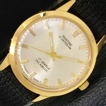 ВОССТАНОВЛЕННЫЕ МУЖСКИЕ ШВЕЙЦАРСКИЕ ЧАСЫ MONTINE 17 JEWELS WINDING С СЕРЕБРЯНЫМ ЦИФЕРБЛАТОМ a432115-2 R110-a432115