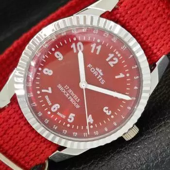 ВОССТАНОВЛЕННЫЕ МУЖСКИЕ ШВЕЙЦАРСКИЕ ЧАСЫ С РУЧНЫМ ЗАВОДОМ, ЦИФЕРБЛАТ КРАСНОГО ЦВЕТА a431692-2 R108-a431692