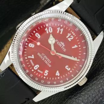 ВОССТАНОВЛЕННЫЕ МУЖСКИЕ ШВЕЙЦАРСКИЕ ЧАСЫ С РУЧНЫМ ЗАВОДОМ, ЦИФЕРБЛАТ КРАСНОГО ЦВЕТА a431707-2 R108-a431707