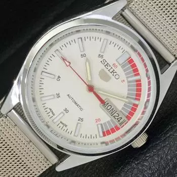 ВОССТАНОВЛЕННЫЕ SEIKO 5 AUTOMATIC 6309A ЯПОНИЯ МУЖСКИЕ ЧАСЫ С БЕЛЫМ ЦИФЕРБЛАТОМ a427323-2 QRL-a427323