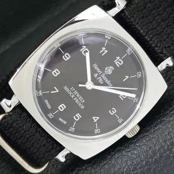 ВОССТАНОВЛЕННЫЕ ШВЕЙЦАРСКИЕ МУЖСКИЕ ЧАСЫ HENRI SANDOZ & FILS С ЧЕРНЫМ ЦИФЕРБЛАТОМ a431859-2 R108-a431859