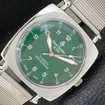 ВОССТАНОВЛЕННЫЕ ШВЕЙЦАРСКИЕ МУЖСКИЕ ЧАСЫ HENRI SANDOZ & FILS ЗЕЛЕНОГО ЦВЕТА С ЦИФЕРБЛАТОМ a431841-2 R108-a431841