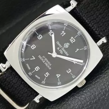 ВОССТАНОВЛЕННЫЕ ШВЕЙЦАРСКИЕ МУЖСКИЕ ЧАСЫ HENRI SANDOZ & FILS С ЧЕРНЫМ ЦИФЕРБЛАТОМ a431860-2 R108-a431860