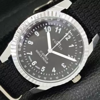 ВОССТАНОВЛЕННЫЕ ШВЕЙЦАРСКИЕ МУЖСКИЕ ЧАСЫ С РУЧНЫМ ЗАВОДОМ, ЧЕРНЫЙ ЦИФЕРБЛАТ a431731-2 R108-a431731