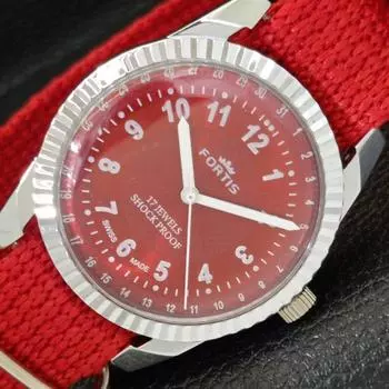 ВОССТАНОВЛЕННЫЕ ШВЕЙЦАРСКИЕ МУЖСКИЕ ЧАСЫ С РУЧНЫМ ЗАВОДОМ, ЦИФЕРБЛАТ КРАСНОГО ЦВЕТА a431693-2 R108-a431693