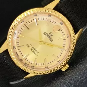 ВОССТАНОВЛЕННЫЕ ШВЕЙЦАРСКИЕ МУЖСКИЕ ЧАСЫ С РУЧНЫМ ЗАВОДОМ, ЦИФЕРБЛАТ ЗОЛОТИСТОГО ЦВЕТА A431410-2 R107-a431410