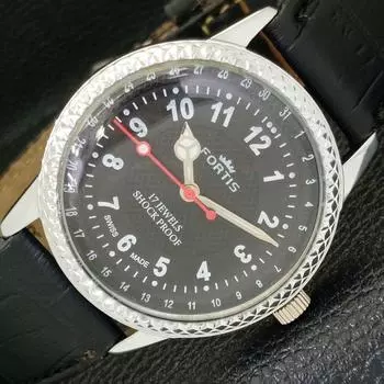 ВОССТАНОВЛЕННЫЕ ШВЕЙЦАРСКИЕ МУЖСКИЕ ЧАСЫ С РУЧНЫМ ЗАВОДОМ, ЧЕРНЫЙ ЦИФЕРБЛАТ a431717-2 R108-a431717