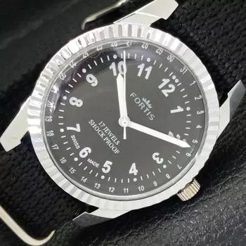 ВОССТАНОВЛЕННЫЕ ШВЕЙЦАРСКИЕ МУЖСКИЕ ЧАСЫ С РУЧНЫМ ЗАВОДОМ, ЧЕРНЫЙ ЦИФЕРБЛАТ a431726-2 R108-a431726