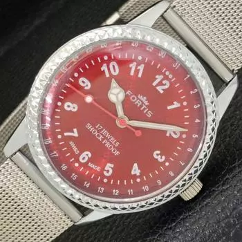 ВОССТАНОВЛЕННЫЕ ШВЕЙЦАРСКИЕ МУЖСКИЕ ЧАСЫ С РУЧНЫМ ЗАВОДОМ, ЦИФЕРБЛАТ КРАСНОГО ЦВЕТА a431703-2 R108-a431703