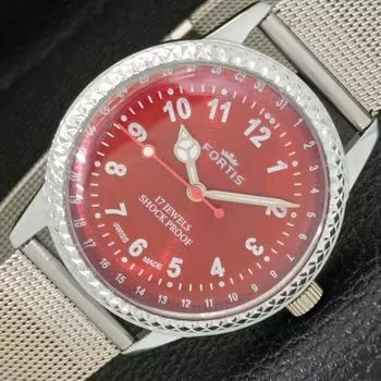 ВОССТАНОВЛЕННЫЕ ШВЕЙЦАРСКИЕ МУЖСКИЕ ЧАСЫ С РУЧНЫМ ЗАВОДОМ, ЦИФЕРБЛАТ КРАСНОГО ЦВЕТА a431704-2 R108-a431704