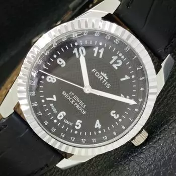 ВОССТАНОВЛЕННЫЕ ШВЕЙЦАРСКИЕ МУЖСКИЕ ЧАСЫ С РУЧНЫМ ЗАВОДОМ, ЧЕРНЫЙ ЦИФЕРБЛАТ a431739-2 R108-a431739