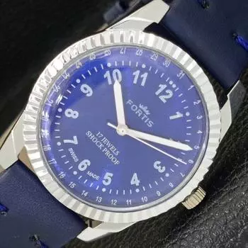 ВОССТАНОВЛЕННЫЕ ШВЕЙЦАРСКИЕ МУЖСКИЕ ЧАСЫ С РУЧНЫМ ЗАВОДОМ, СИНИЙ ЦИФЕРБЛАТ a431687-2 R108-a431687