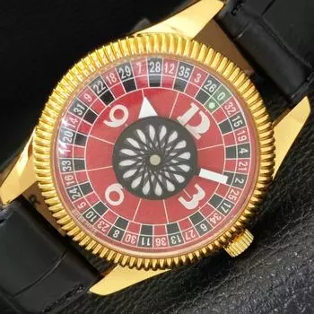 ВОССТАНОВЛЕННЫЕ ШВЕЙЦАРСКИЕ МУЖСКИЕ ЧАСЫ С РУЧНЫМ ЗАВОДОМ В СТИЛЕ АРТ-ДЕКО С КРАСНЫМ ЦИФЕРБЛАТОМ a432114-2 R110-a432114