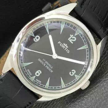 ВОССТАНОВЛЕННЫЕ ШВЕЙЦАРСКИЕ МУЖСКИЕ ЧАСЫ С РУЧНЫМ ЗАВОДОМ, ЧЕРНЫЙ ЦИФЕРБЛАТ a432105-2 R110-a432105