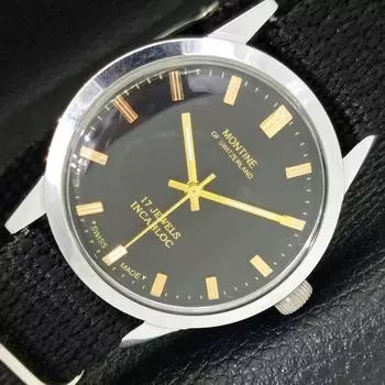 ВОССТАНОВЛЕННЫЕ ШВЕЙЦАРСКИЕ МУЖСКИЕ НАРУЧНЫЕ ЧАСЫ MONTINE 17 JEWELS С РУЧНЫМ ЗАВОДОМ a427453-2 RL-a427453