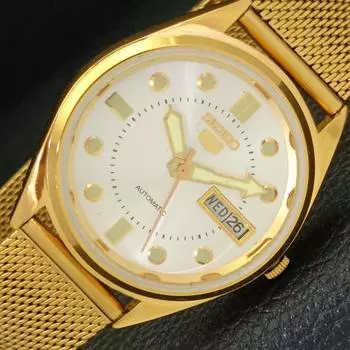 ВОССТАНОВЛЕННЫЕ ВИНТАЖНЫЕ АВТОМАТИЧЕСКИЕ МУЖСКИЕ ЧАСЫ SEIKO 5 JAPAN СЕРЕБРЯНЫЙ ЦИФЕРБЛАТ a433945-2 R119-a433945