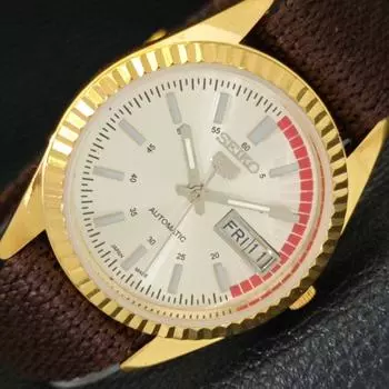 ВОССТАНОВЛЕННЫЕ ВИНТАЖНЫЕ АВТОМАТИЧЕСКИЕ МУЖСКИЕ ЧАСЫ SEIKO 5 JAPAN СЕРЕБРЯНЫЙ ЦИФЕРБЛАТ a434411-2 R120-a434411