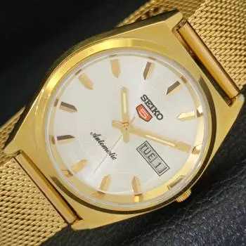 ВОССТАНОВЛЕННЫЕ ВИНТАЖНЫЕ АВТОМАТИЧЕСКИЕ МУЖСКИЕ ЧАСЫ SEIKO 5 JAPAN СЕРЕБРЯНЫЙ ЦИФЕРБЛАТ a435140-2 R122-a435140