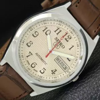 ВОССТАНОВЛЕННЫЕ ВИНТАЖНЫЕ АВТОМАТИЧЕСКИЕ МУЖСКИЕ ЧАСЫ SEIKO 5 JAPAN СЕРЕБРЯНЫЙ ЦИФЕРБЛАТ a435123-2 R122-a435123