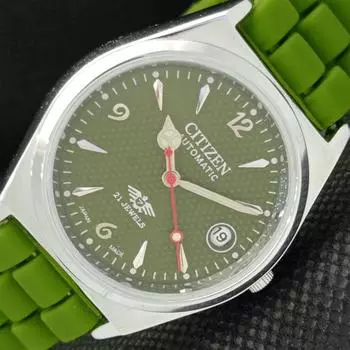 ВОССТАНОВЛЕННЫЕ ВИНТАЖНЫЕ ЧАСЫ CITIZEN AUTO 8200 ЯПОНИЯ МУЖСКИЕ ЗЕЛЕНЫЕ ЧАСЫ С ДАтой 605-a314159-2 SKU605-a314159