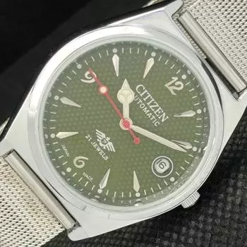 ВОССТАНОВЛЕННЫЕ ВИНТАЖНЫЕ МУЖСКИЕ ЧАСЫ CITIZEN AUTO 8200 JAPAN DATE GREEN 605-a314126-9 SKU605-a314126
