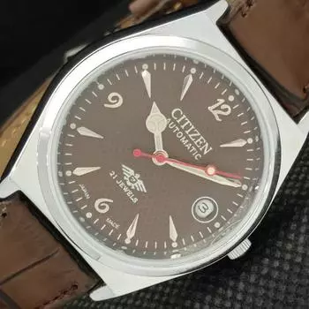 ВОССТАНОВЛЕННЫЕ ВИНТАЖНЫЕ МУЖСКИЕ ЧАСЫ CITIZEN AUTO 8200 JAPAN DATE BROWN 605-a314107-2 SKU605-a314107