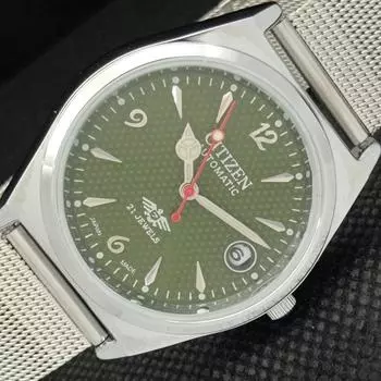 ВОССТАНОВЛЕННЫЕ ВИНТАЖНЫЕ МУЖСКИЕ ЧАСЫ CITIZEN AUTO 8200 JAPAN DATE GREEN 605-a314119-2 SKU605-a314119