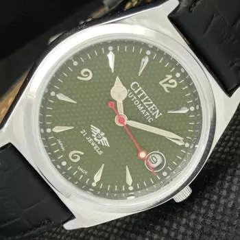 ВОССТАНОВЛЕННЫЕ ВИНТАЖНЫЕ МУЖСКИЕ ЧАСЫ CITIZEN AUTO 8200 JAPAN DATE GREEN 605-a314122-9 SKU605-a314122