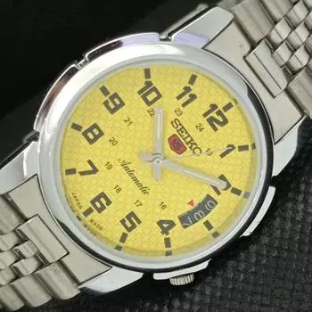 ВОССТАНОВЛЕННЫЕ ВИНТАЖНЫЕ МУЖСКИЕ ЧАСЫ SEIKO 5 AUTO 7005A JAPAN YELLOW WATCH 588a-a310198-2 SKU588a-a310198
