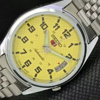 ВОССТАНОВЛЕННЫЕ ВИНТАЖНЫЕ МУЖСКИЕ ЧАСЫ SEIKO 5 AUTO 7019A ИЗ ЯПОНИИ ЖЕЛТЫЕ 598-a313011-2 SKU598-a313011