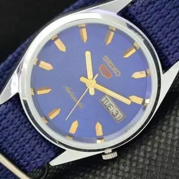 ВОССТАНОВЛЕННЫЕ ВИНТАЖНЫЕ МУЖСКИЕ ЧАСЫ SEIKO 5 AUTOMATIC JAPAN D/D BLUE 603-a313723-2 SKU603-a313723