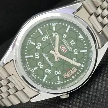 ВОССТАНОВЛЕННЫЕ ВИНТАЖНЫЕ МУЖСКИЕ ЧАСЫ SEIKO 5 AUTOMATIC JAPAN DATE GREEN 605-a314160-9 SKU605-a314160