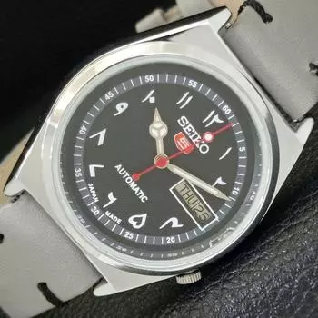 ВОССТАНОВЛЕННЫЕ ВИНТАЖНЫЕ МУЖСКИЕ ЧАСЫ SEIKO 5 AUTOMATIC JAPAN С ЧЕРНЫМ ЦИФЕРБЛАТОМ a433585-2 R117-a433585