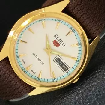 ВОССТАНОВЛЕННЫЕ ВИНТАЖНЫЕ МУЖСКИЕ ЧАСЫ SEIKO 5 AUTOMATIC JAPAN С БЕЛЫМ ЦИФЕРБЛАТОМ a433723-2 R118-a433723
