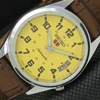 ВОССТАНОВЛЕННЫЕ ВИНТАЖНЫЕ МУЖСКИЕ ЧАСЫ SEIKO 5 AUTOMATIC JAPAN DATE YELLOW WATCH 598-a313021-2 SKU598-a313021